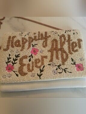Beaded 'Happily Ever After' Cream Floral Crossbody Clutch